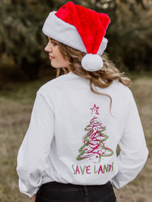 White Red & Green Christmas Tree Long Sleeve (back Print)