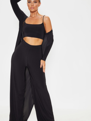 Black Slinky Detail Wide Leg Pants