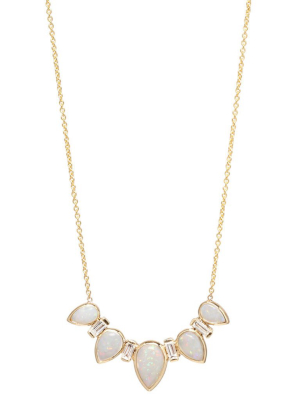 14k Opal Tear & Baguette Diamond Necklace