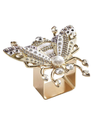 Kim Seybert Glam Fly Napkin Ring - Set Of 4 - Ivory & Gold & Silver