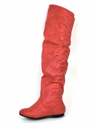 Vickie Hi Red Pu Over The Knee Flat Boot