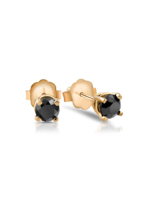 Pompeii3 1/2 Ct Round Heat Treated Black Diamond 14k White Or Yellow Gold Stud Earrings In Basket Setting