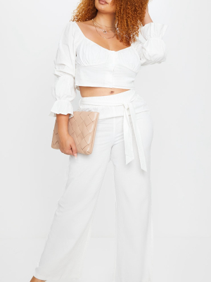 Plus White Woven Wide Leg Fit Pants