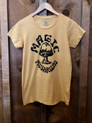 Magic Mushrooms Womens Tee Gold Dust/blk