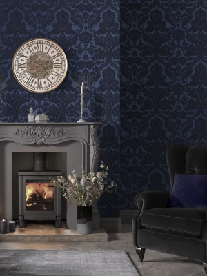 Gothic Damask Flock Wallpaper In Cobalt From The Exclusives Collection By Graham & Brown