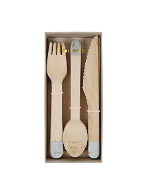 Silver Wooden Cutlery Set (x 24)