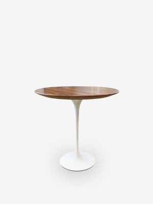 Low Eero Saarinen Small Round Coffee Table With Rosewood Top & White Base By Knoll