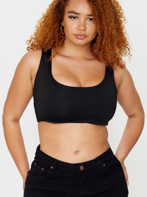 Plus Black Slinky Square Neck Sleeveless Crop Top