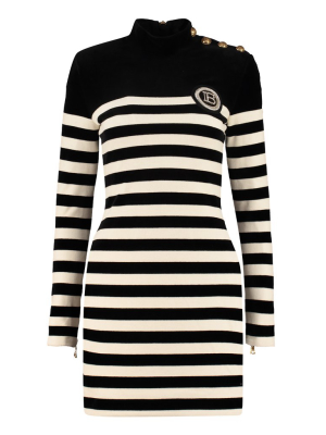 Balmain Logo Detailed Striped Dress