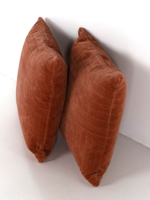 Channel Tufted Pillow Set In Rust Velvet