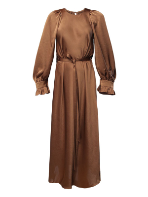 Brown Satin Midi Dress