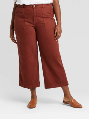 Women's Plus Size High-rise Wide Leg Cropped Fashion Pants - Universal Thread™ Brown