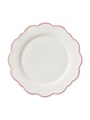 Aerin Scalloped Dinner Plate, Set Of 4, Red Rimmed