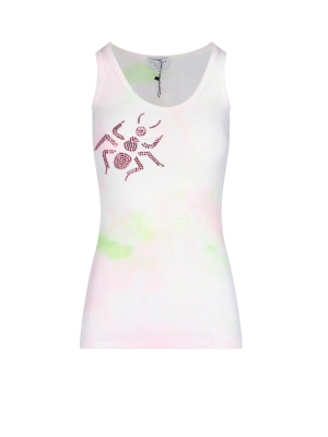 Collina Strada Pink Bugs Rhinestone Tank Top