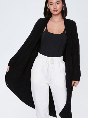 Ribbed Longline Cardigan Sweater