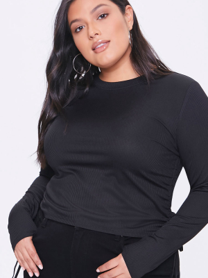 Plus Size Ribbed Long-sleeve Top