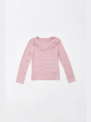 Girls Striped Ruffled-trim Top (kids)