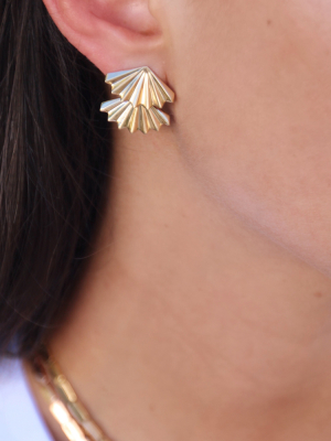 Double Fan Gold Earrings