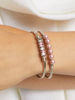 Breast Cancer Crystal Pearl Bangle Bracelet