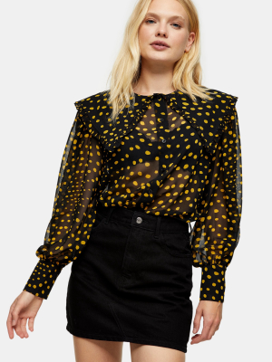 Black And Mustard Spot Collar Shirt