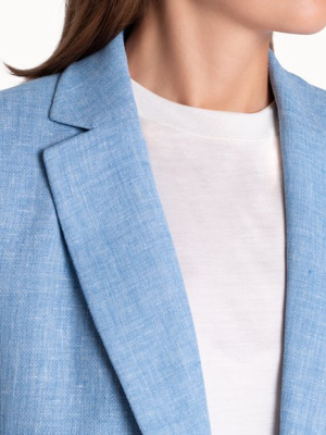 Long Light Blue Jacket In Linen With Seam Pockets