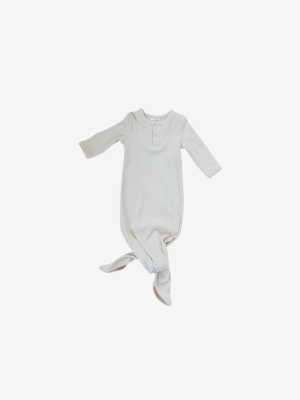 Organic Cotton Rib Knotted Baby Gown - Vanilla