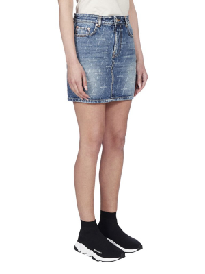 Balenciaga Allover Logo Denim Skirt