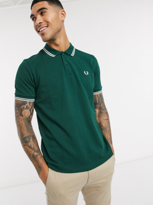 Fred Perry Twin Tipped Logo Polo In Green