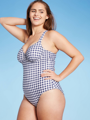 Women's Underwire Gingham Modern One Piece Swimsuit - Kona Sol™ Blue