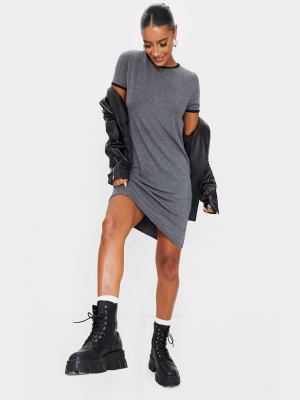 Charcoal Contrast Trim Jersey T Shirt Dress