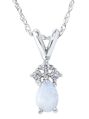 Pompeii3 Pear Shape Opal & Diamond Solitaire Pendant 14k White Gold With 18" Chain