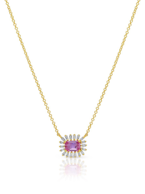 14kt Yellow Gold Pink Sapphire Baguette Diamond Audelia Necklace