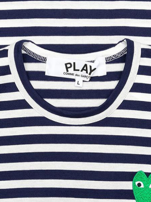 Comme Des Garcons Play Green Emblem Striped Long Sleeve T-shirt - Navy/white