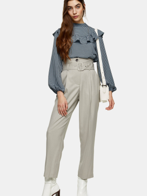 Light Gray High Waist Belted Peg Pants