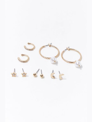 Faux Pearl Hoop & Stud Earring Set