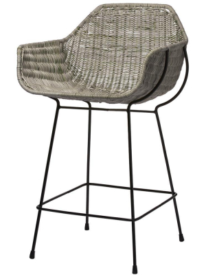 Jamie Young Nusa Counter Stool In Natural Rattan And Black Steel