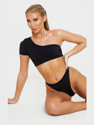 Black One Shoulder Sleeve Bikini Top