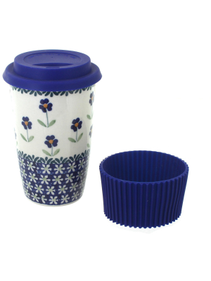 Blue Rose Polish Pottery Blue Daisy Travel Coffee Mug