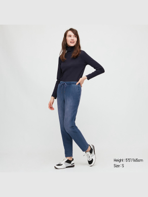 Women Pile-lined Denim Jersey Pants