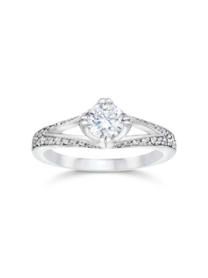 Pompeii3 1ct Diamond Split Shank Vintage Engagement Ring 14k White Gold