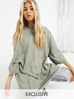 Collusion Oversized T-shirt In Pale Khaki