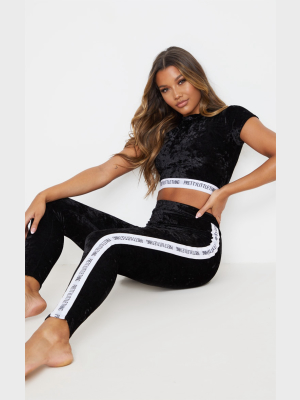 Prettylittlething Black Velvet Legging Pj Set