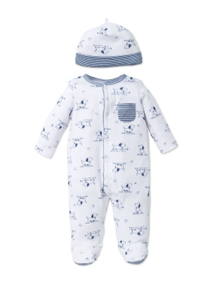 Puppy Toile Footed One-piece And Hat