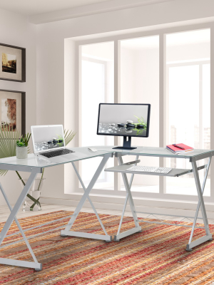 L-shaped Computer Desk Silver/clear - Techni Mobili