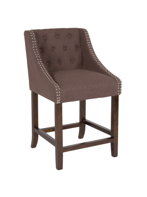 Flash Furniture Carmel Series 24" High Transitional Tufted Walnut Counter Height Stool With Accent Nail Trim