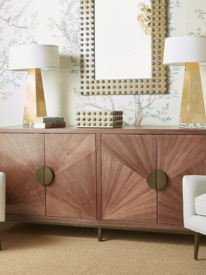 Emory Radial Walnut Cabinet With Painted Bronze Legs & Hardware