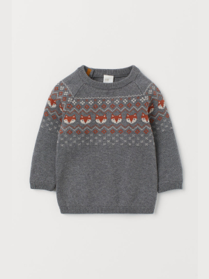 Jacquard-knit Cotton Sweater