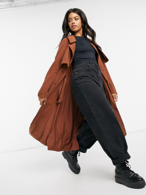 Asos Design Slouchy Trench Coat In Brown