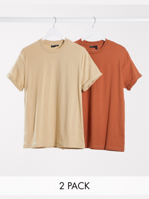 Asos Design 2 Pack T-shirt With Roll Sleeve