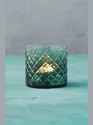 Green Diamond Glass Tea Light Holder
